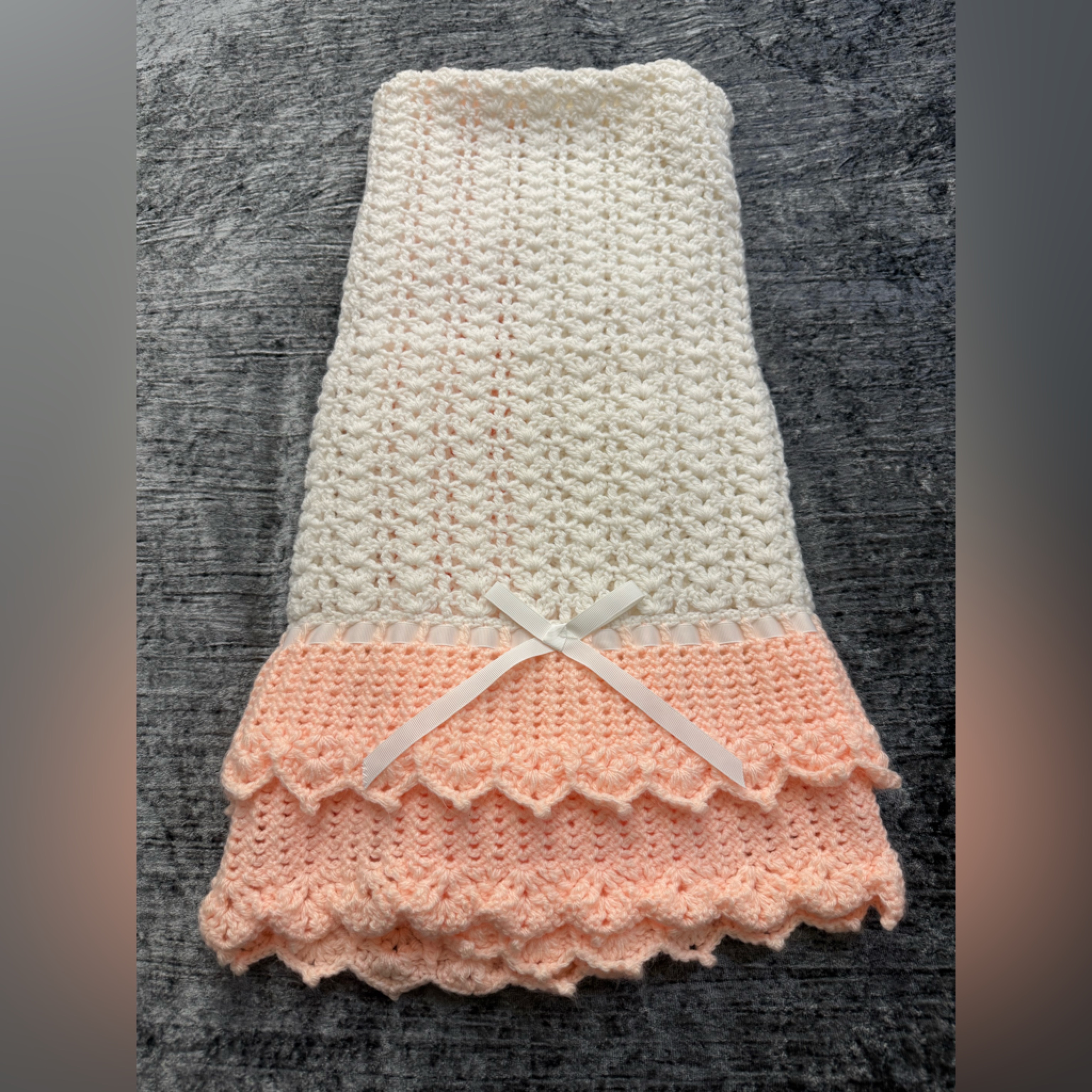 Handmade Crochet Baby Blanket - Cream And Peach